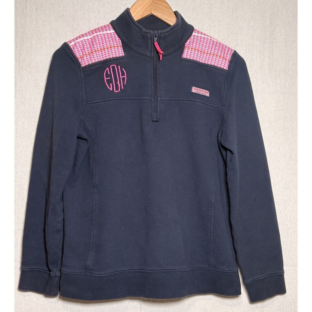 Vineyard‎ Vines Women's 100% Cotton Navy Blue 1/4 Zip Mock Neck Pullover Sz M